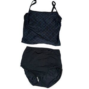 christina black blue plaid print 2 piece tankini swim bathing suit PLUS …